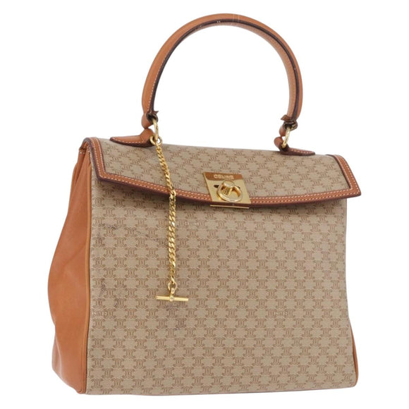 CELINE Macadam Canvas Hand Bag PVC Beige Gold Auth 186876