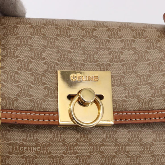 CELINE Macadam Canvas Hand Bag PVC Beige Gold Auth 186876