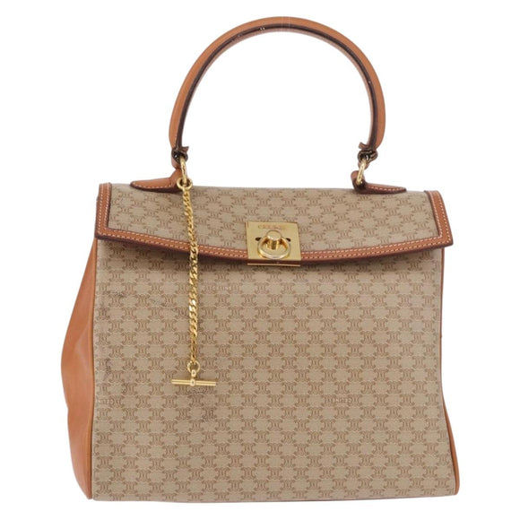 CELINE Macadam Canvas Hand Bag PVC Beige Gold Auth 186876