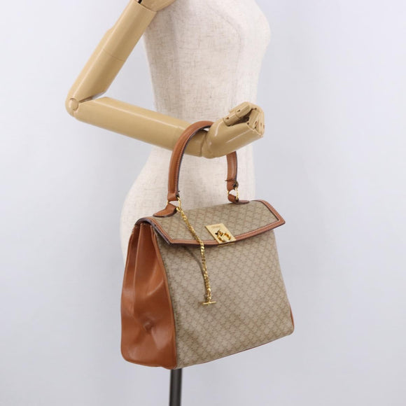 CELINE Macadam Canvas Hand Bag PVC Beige Gold Auth 186876