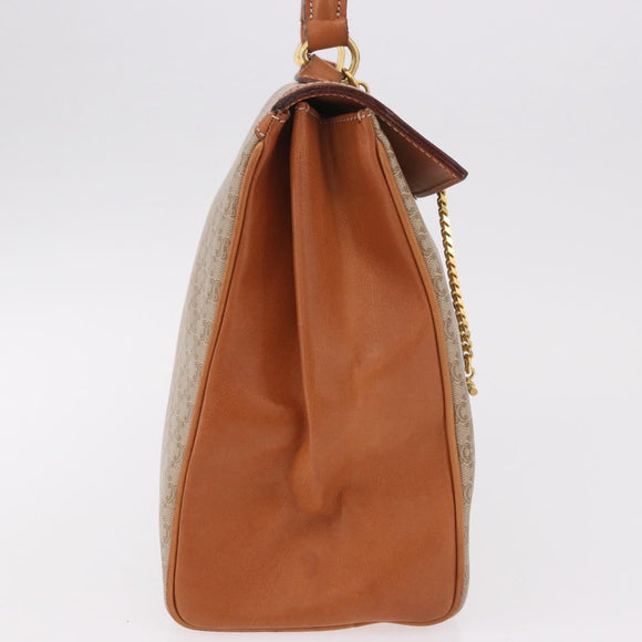 CELINE Macadam Canvas Hand Bag PVC Beige Gold Auth 186876