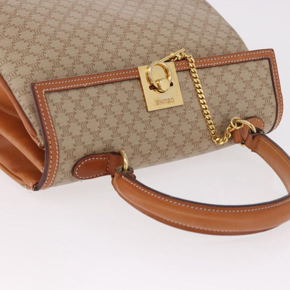 CELINE Macadam Canvas Hand Bag PVC Beige Gold Auth 186876