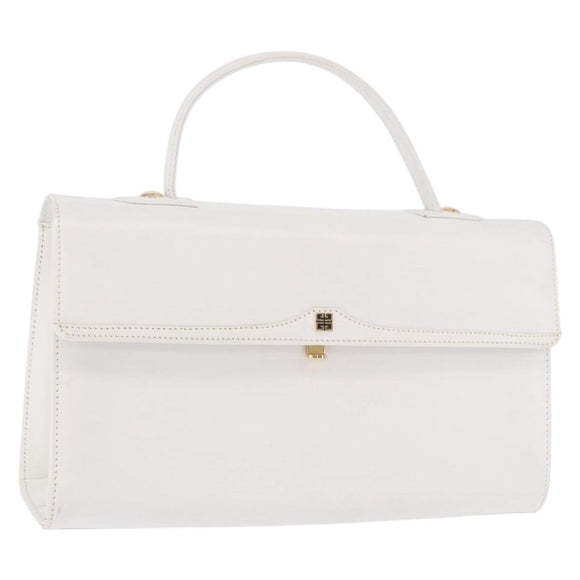 GIVENCHY Hand Bag Leather White Gold Auth 186878A