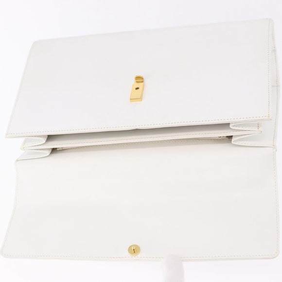 GIVENCHY Hand Bag Leather White Gold Auth 186878A
