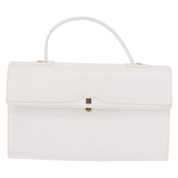 GIVENCHY Hand Bag Leather White Gold Auth 186878A