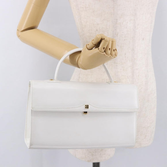 GIVENCHY Hand Bag Leather White Gold Auth 186878A
