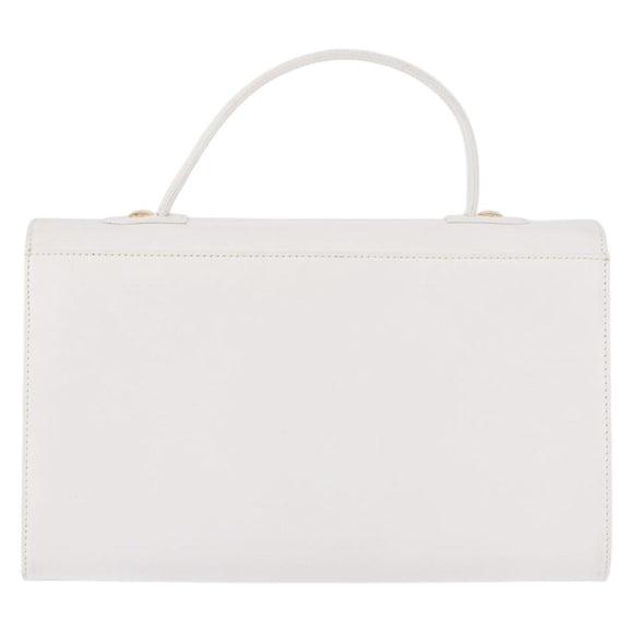 GIVENCHY Hand Bag Leather White Gold Auth 186878A