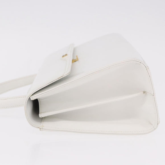 GIVENCHY Hand Bag Leather White Gold Auth 186878A