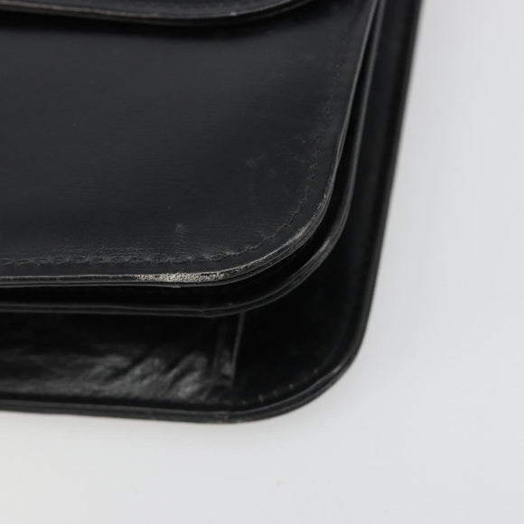 GUCCI Hand Bag Leather Black Gold Auth 186885