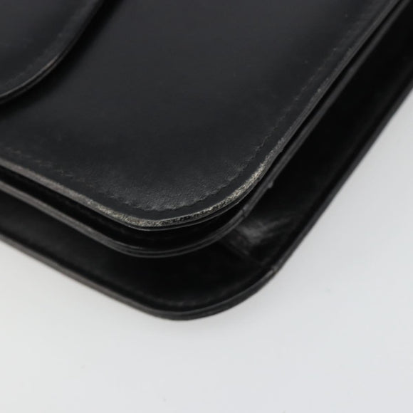 GUCCI Hand Bag Leather Black Gold Auth 186885