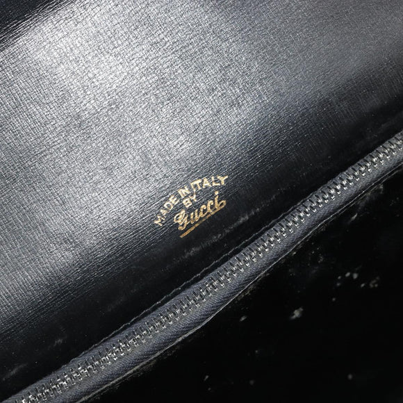 GUCCI Hand Bag Leather Black Gold Auth 186885
