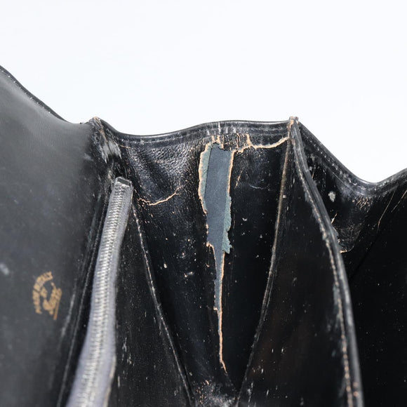 GUCCI Hand Bag Leather Black Gold Auth 186885