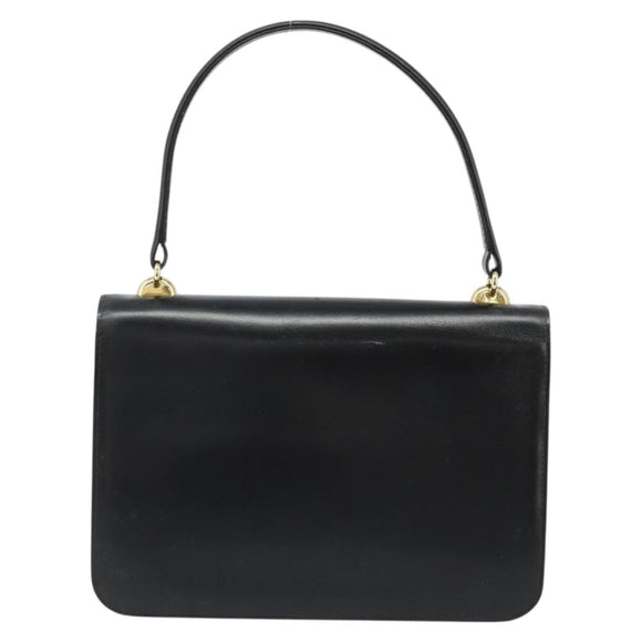 GUCCI Hand Bag Leather Black Gold Auth 186885