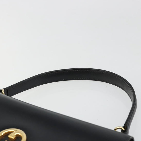 GUCCI Hand Bag Leather Black Gold Auth 186885