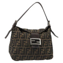 FENDI Zucca Canvas Mamma Baguette Shoulder Bag Black Brown Auth 186886V-1