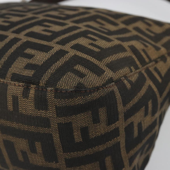 FENDI Zucca Canvas Mamma Baguette Shoulder Bag Black Brown Auth 186886V