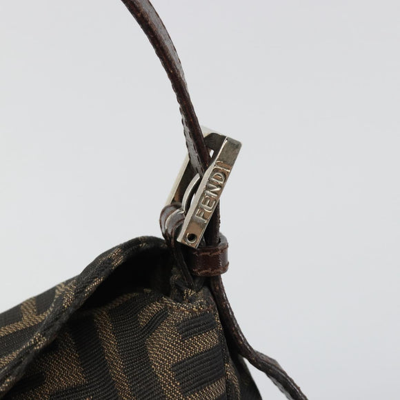 FENDI Zucca Canvas Mamma Baguette Shoulder Bag Black Brown Auth 186886V