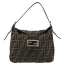 FENDI Zucca Canvas Mamma Baguette Shoulder Bag Black Brown Auth 186886V-13