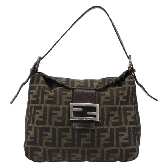 FENDI Zucca Canvas Mamma Baguette Shoulder Bag Black Brown Auth 186886V