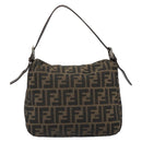 FENDI Zucca Canvas Mamma Baguette Shoulder Bag Black Brown Auth 186886V-2