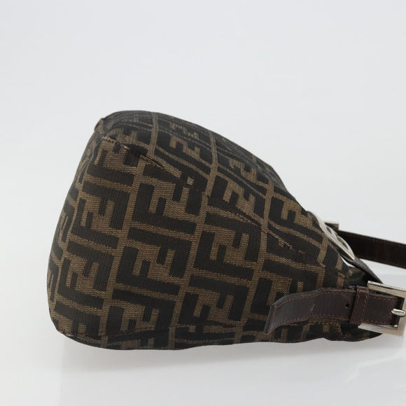 FENDI Zucca Canvas Mamma Baguette Shoulder Bag Black Brown Auth 186886V