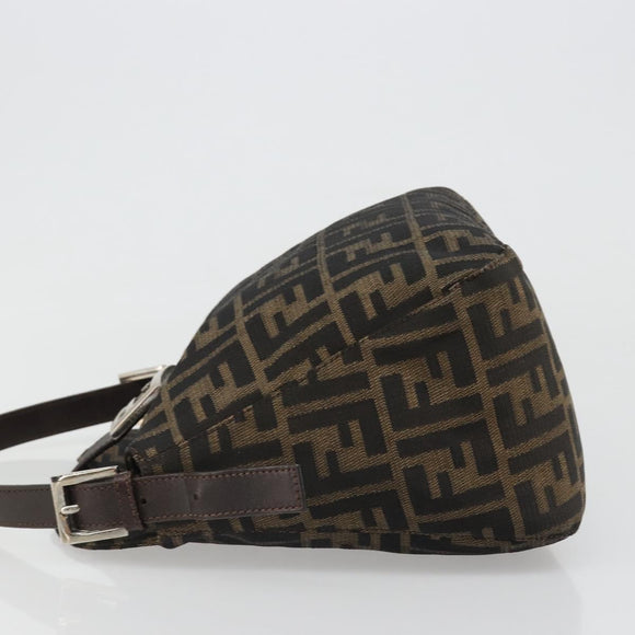 FENDI Zucca Canvas Mamma Baguette Shoulder Bag Black Brown Auth 186886V
