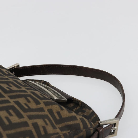 FENDI Zucca Canvas Mamma Baguette Shoulder Bag Black Brown Auth 186886V