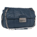PRADA Chain Shoulder Bag Leather Blue Silver Auth 186890V-1