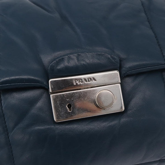 PRADA Chain Shoulder Bag Leather Blue Silver Auth 186890V