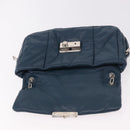 PRADA Chain Shoulder Bag Leather Blue Silver Auth 186890V-20