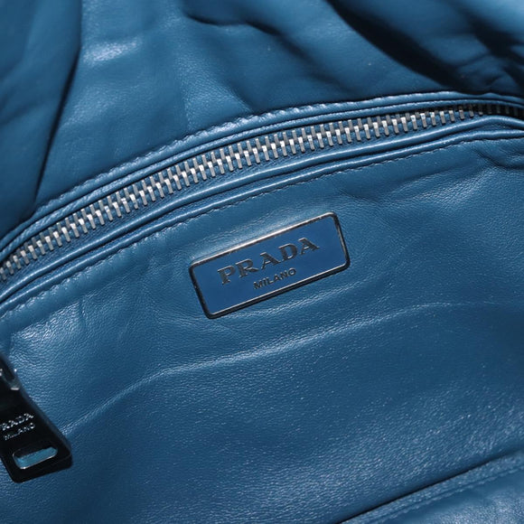 PRADA Chain Shoulder Bag Leather Blue Silver Auth 186890V