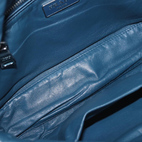 PRADA Chain Shoulder Bag Leather Blue Silver Auth 186890V