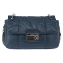 PRADA Chain Shoulder Bag Leather Blue Silver Auth 186890V-13