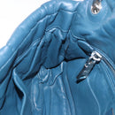 PRADA Chain Shoulder Bag Leather Blue Silver Auth 186890V-23