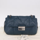 PRADA Chain Shoulder Bag Leather Blue Silver Auth 186890V-12