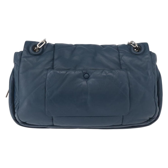 PRADA Chain Shoulder Bag Leather Blue Silver Auth 186890V