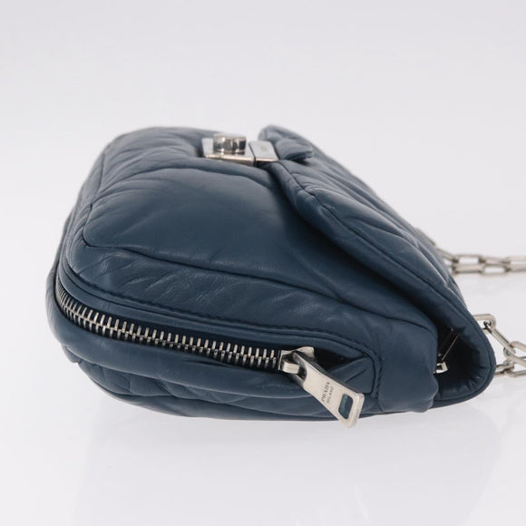 PRADA Chain Shoulder Bag Leather Blue Silver Auth 186890V