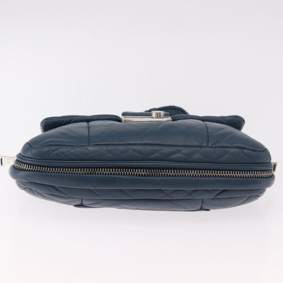 PRADA Chain Shoulder Bag Leather Blue Silver Auth 186890V