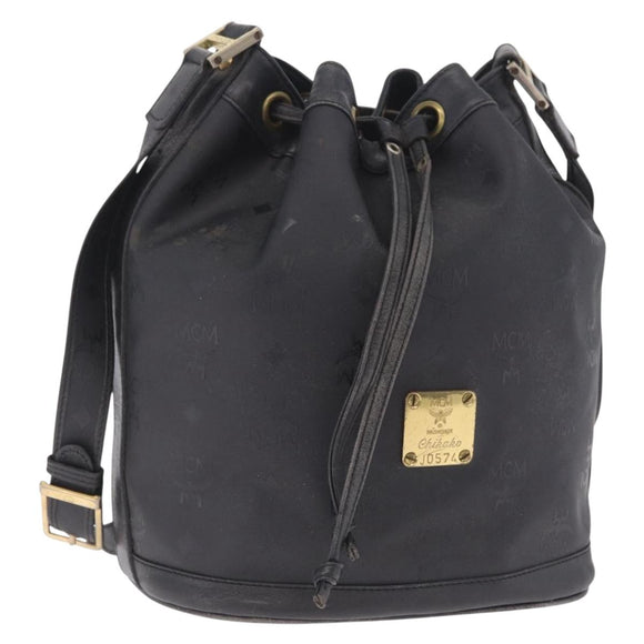 MCM Vicetos Logogram Shoulder Bag PVC Black Gold Auth 186891