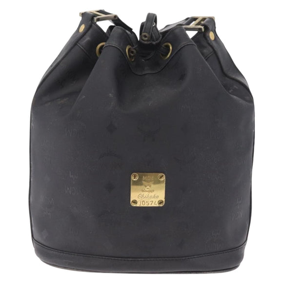 MCM Vicetos Logogram Shoulder Bag PVC Black Gold Auth 186891