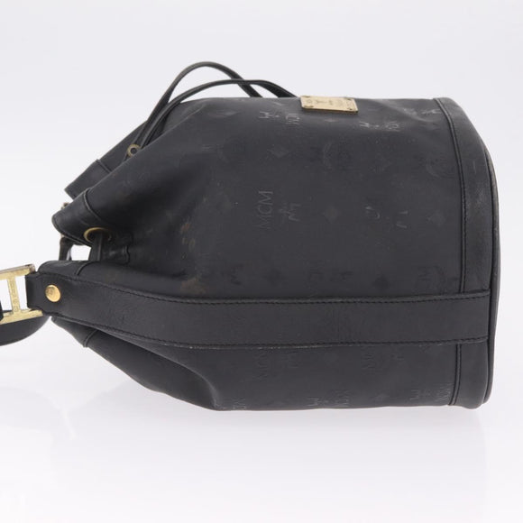 MCM Vicetos Logogram Shoulder Bag PVC Black Gold Auth 186891