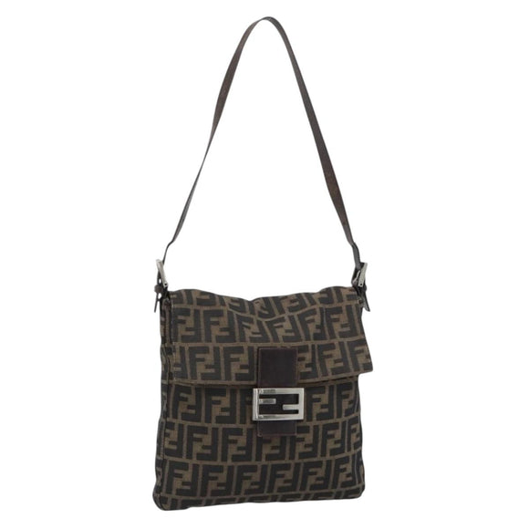 FENDI Zucca Canvas Shoulder Bag Black Brown Auth 186892V