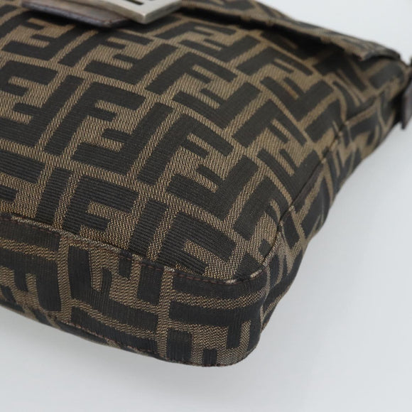 FENDI Zucca Canvas Shoulder Bag Black Brown Auth 186892V
