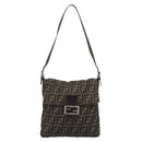 FENDI Zucca Canvas Shoulder Bag Black Brown Auth 186892V-13
