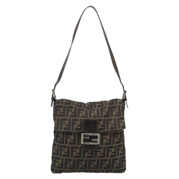FENDI Zucca Canvas Shoulder Bag Black Brown Auth 186892V