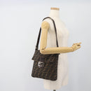FENDI Zucca Canvas Shoulder Bag Black Brown Auth 186892V-22