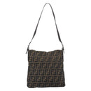 FENDI Zucca Canvas Shoulder Bag Black Brown Auth 186892V-2