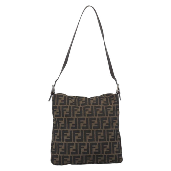 FENDI Zucca Canvas Shoulder Bag Black Brown Auth 186892V