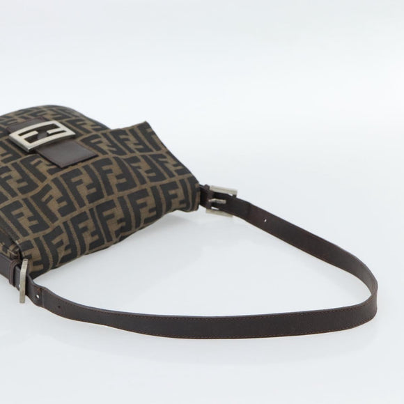 FENDI Zucca Canvas Shoulder Bag Black Brown Auth 186892V