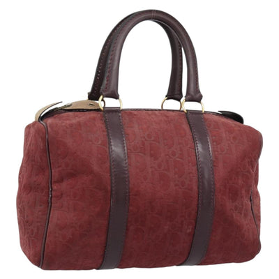 Christian Dior Trotter Canvas Boston Bag Suede Red Gold Auth 186895